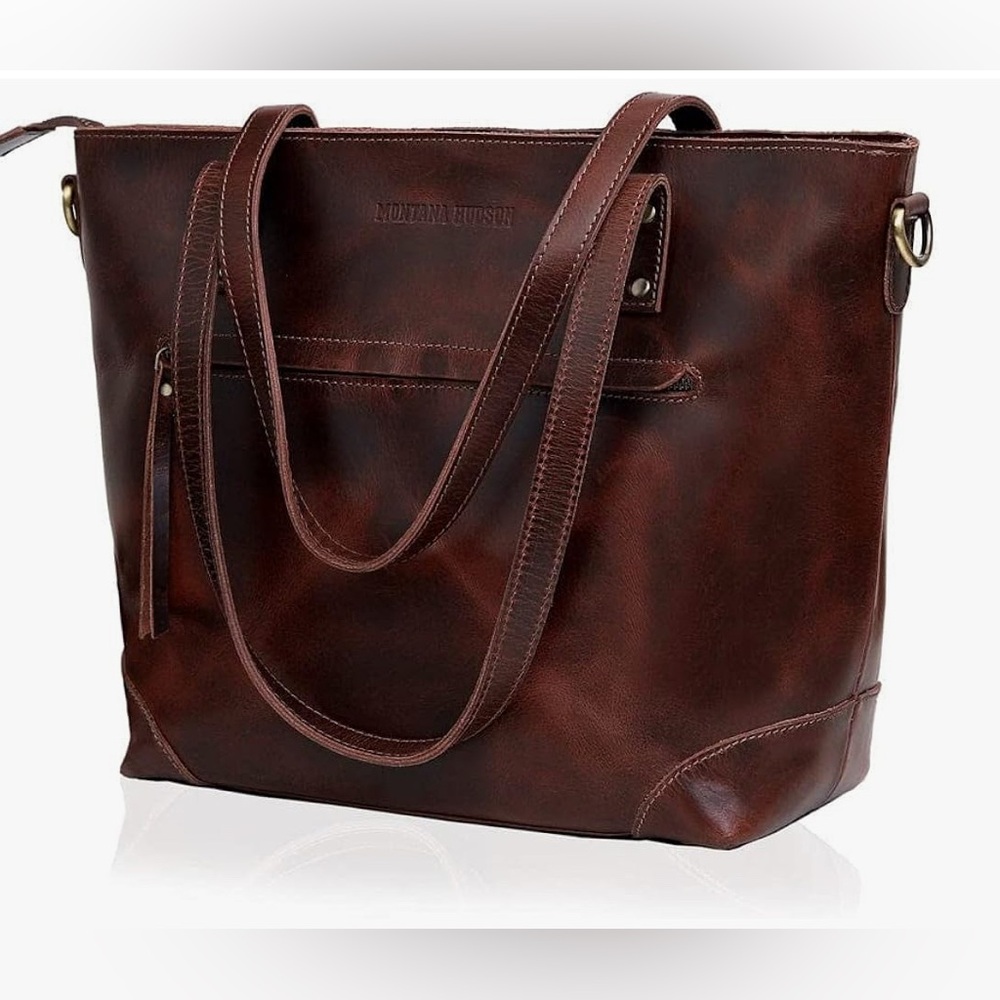 VINTAGE EVA LEATHER ZIP TOTE BURGUNDY/BROWN